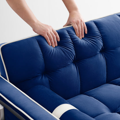 Divano letto convertibile in velluto blu da 55'' a 2 posti con letto estraibile, poltrona reclinabile regolabile, tasche laterali e porta telefono