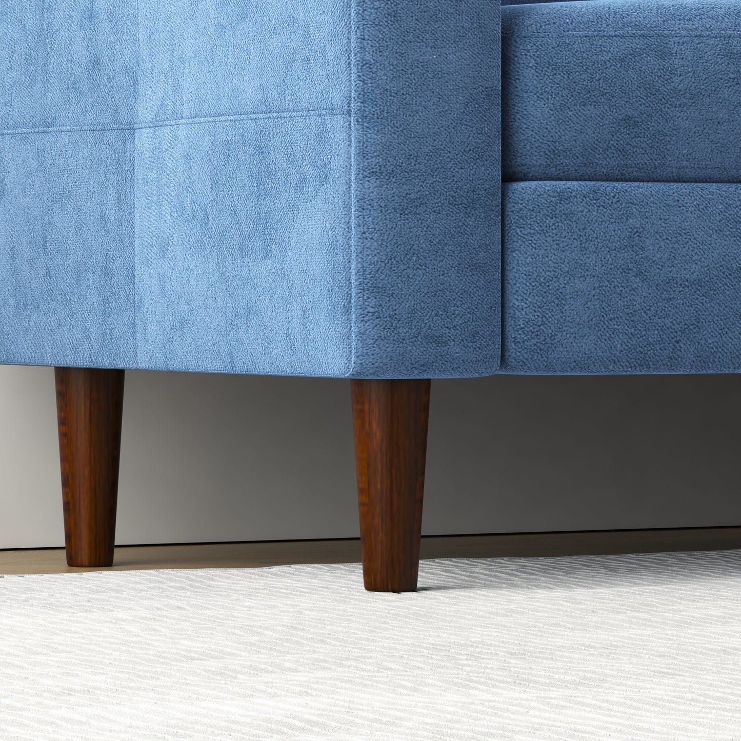 Divano a L convertibile blu da 78,74'' con pouf contenitore, porte USB e portabicchieri