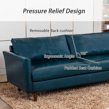 Divano in similpelle blu da 80'', 3 posti con struttura in legno, cuscini imbottiti e schienale rimovibile