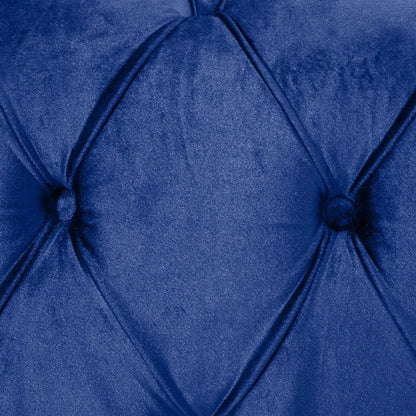 Divano a 3 posti in velluto blu da 83,5'' con schienale capitonné, gambe in legno vintage e braccioli larghi