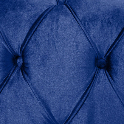 Divano in velluto blu da 83,5'' con trapuntatura a bottoni e braccioli larghi