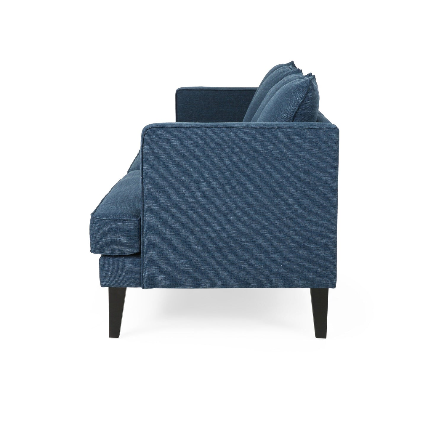 Divano a 3 posti in poliestere blu da 86'' con schienale trapuntato, gambe in legno massello e supporto a molle insacchettate - Modern Comfort