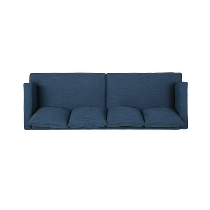 Divano a 3 posti in poliestere blu da 86'' con schienale trapuntato, gambe in legno massello e supporto a molle insacchettate - Modern Comfort