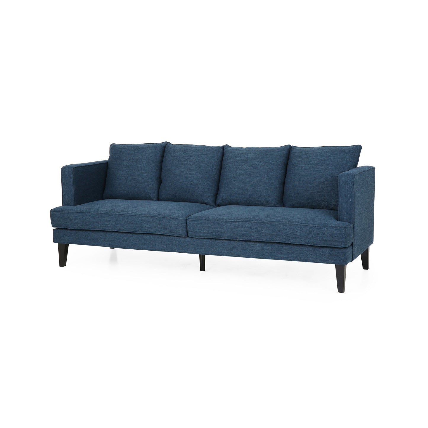 Divano a 3 posti in poliestere blu da 86'' con schienale trapuntato, gambe in legno massello e supporto a molle insacchettate - Modern Comfort