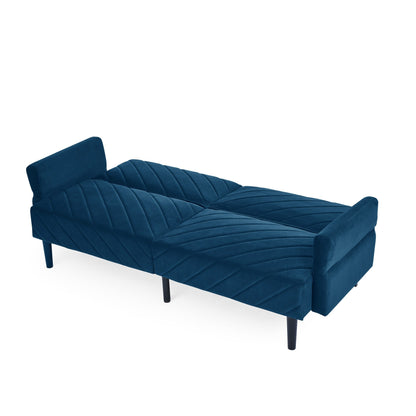 Divano letto futon convertibile in velluto blu 87 con braccioli regolabili per soggiorno