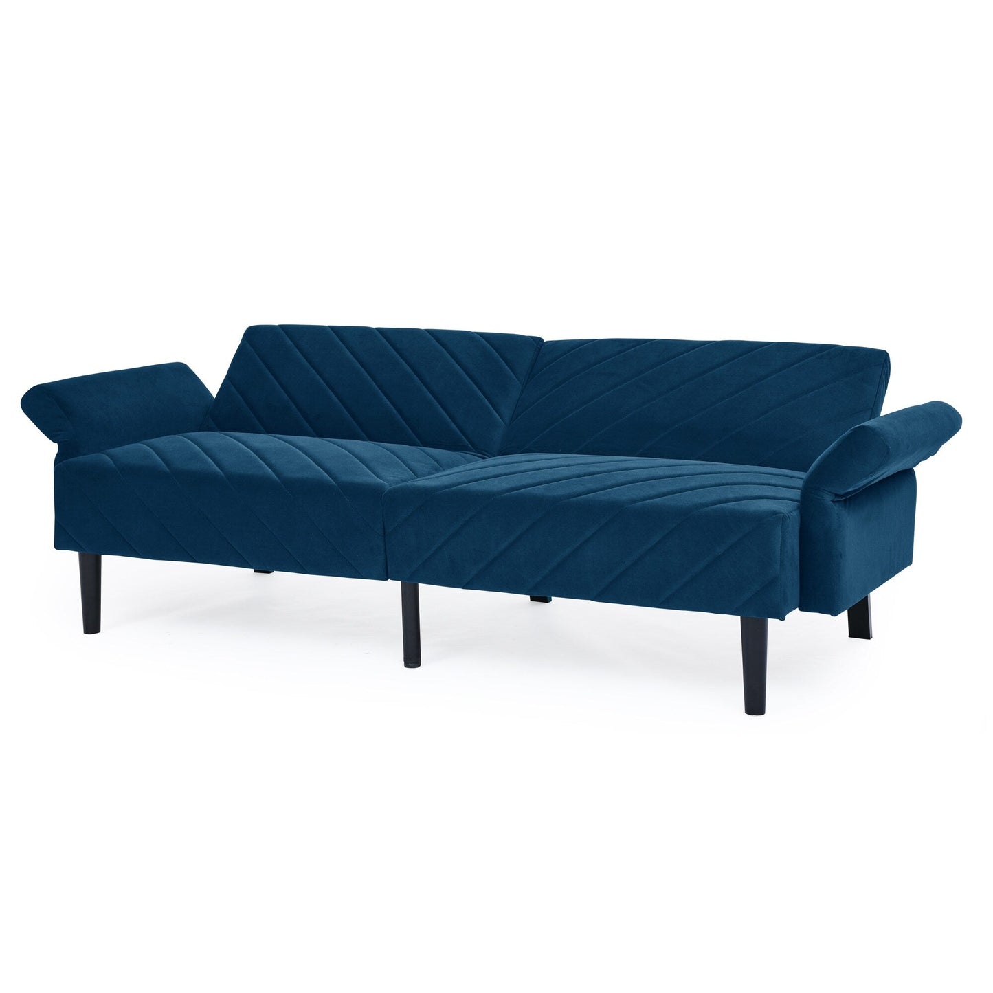 Divano letto futon convertibile in velluto blu 87 con braccioli regolabili per soggiorno
