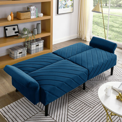 Divano letto futon convertibile in velluto blu 87 con braccioli regolabili per soggiorno
