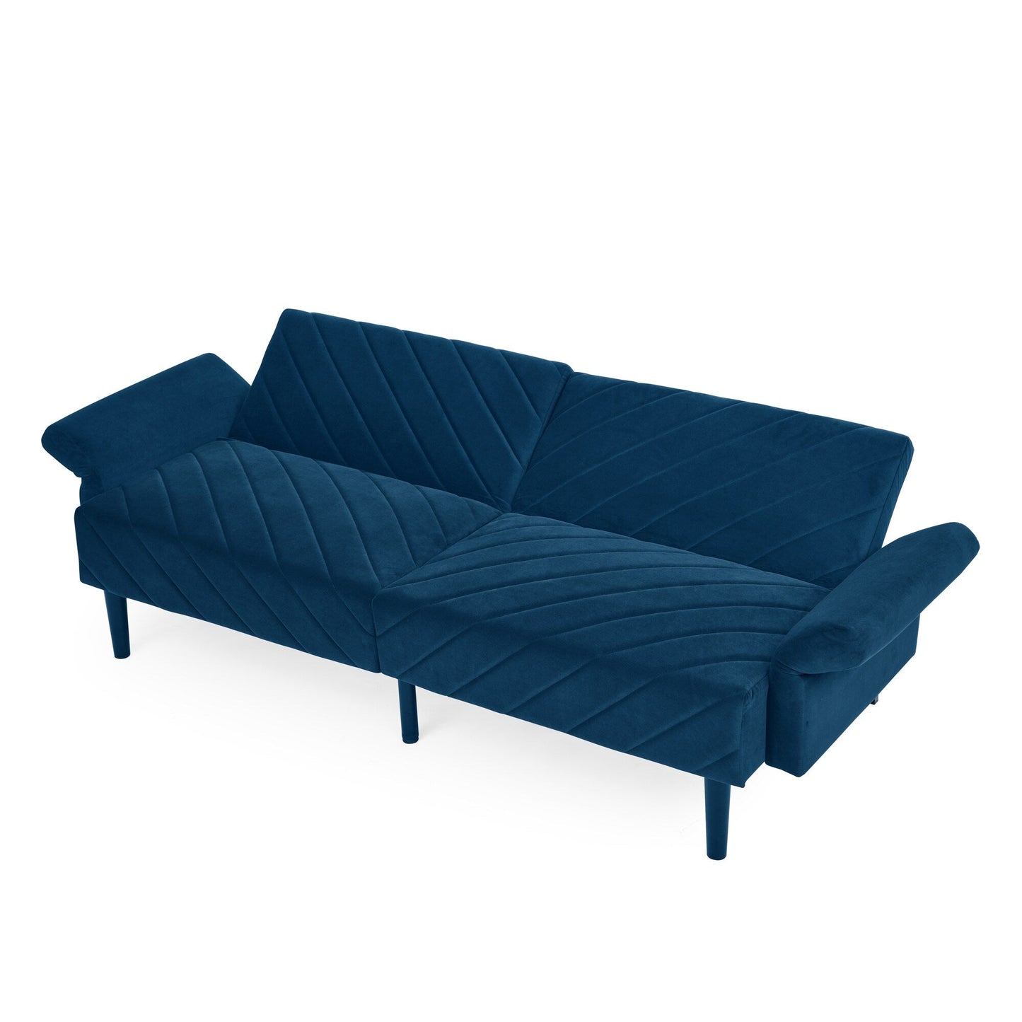 Divano letto futon convertibile in velluto blu 87 con braccioli regolabili per soggiorno