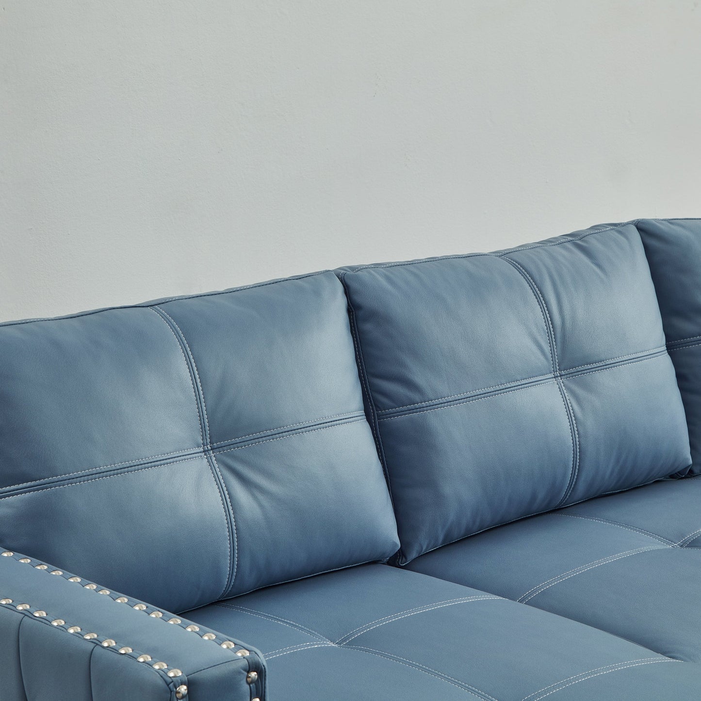 Divano letto convertibile in microfibra blu da 88'' a 3 posti con chaise longue contenitore, letto estraibile e cuscino in spugna di alta qualità