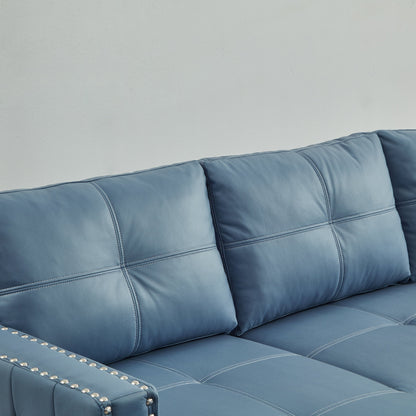 Divano letto convertibile in microfibra blu da 88'' a 3 posti con chaise longue contenitore, letto estraibile e cuscino in spugna di alta qualità