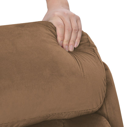 Poltrona reclinabile elettrica in tessuto antiscivolo blu per anziani, con telecomando, design morbido e tasca portaoggetti laterale