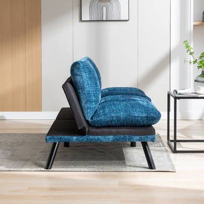 Divano letto futon convertibile in ciniglia blu