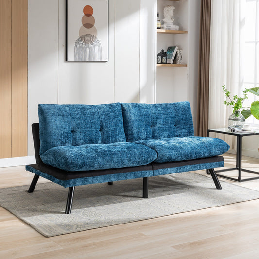 Divano letto futon convertibile in ciniglia blu