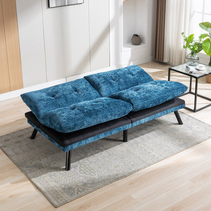 Divano letto futon convertibile in ciniglia blu