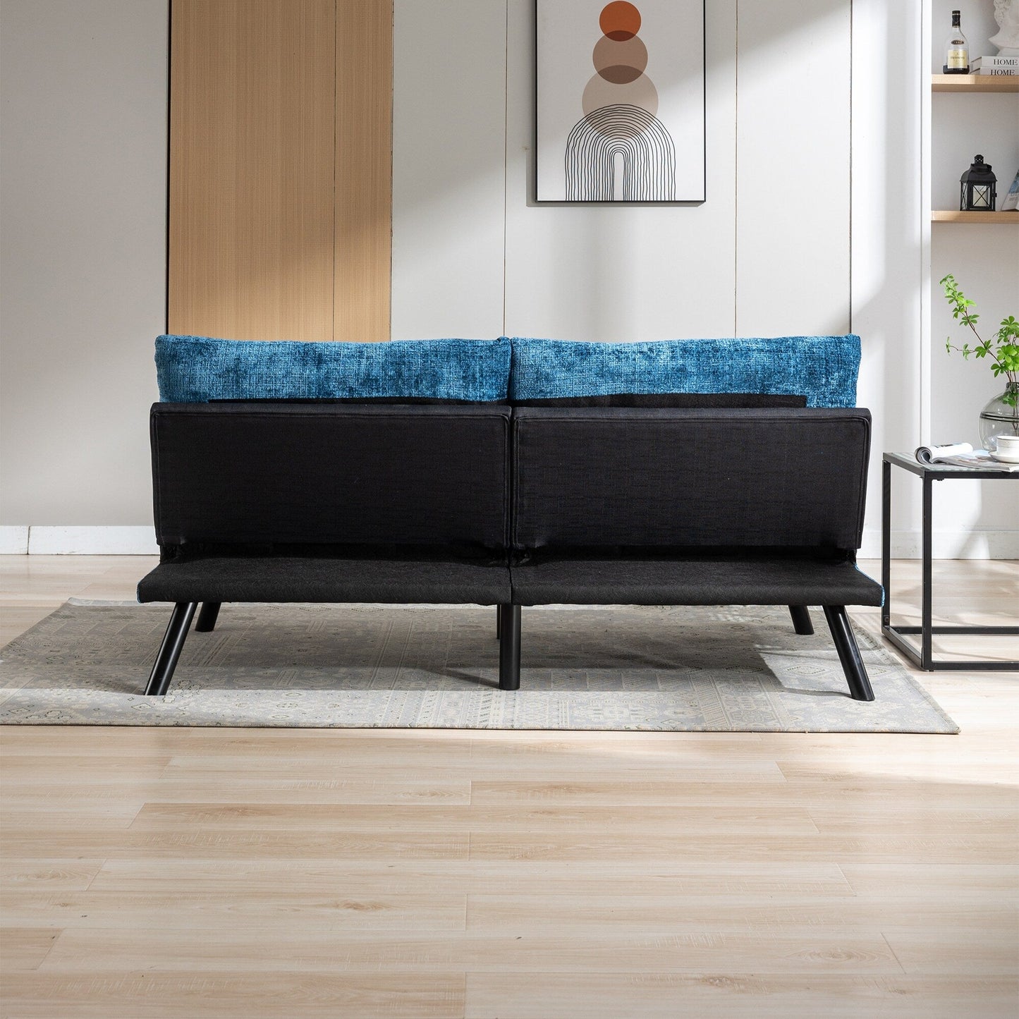 Divano letto futon convertibile in ciniglia blu