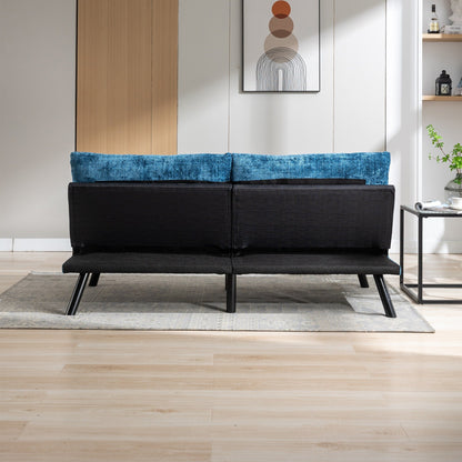 Divano letto futon convertibile in ciniglia blu