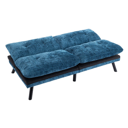 Divano letto futon convertibile in ciniglia blu