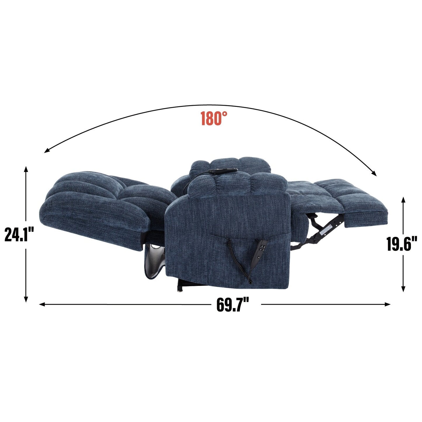 Poltrona reclinabile blu con doppio motore, riscaldamento, massaggio, reclinazione infinita e supporto per carichi pesanti fino a 350 libbre