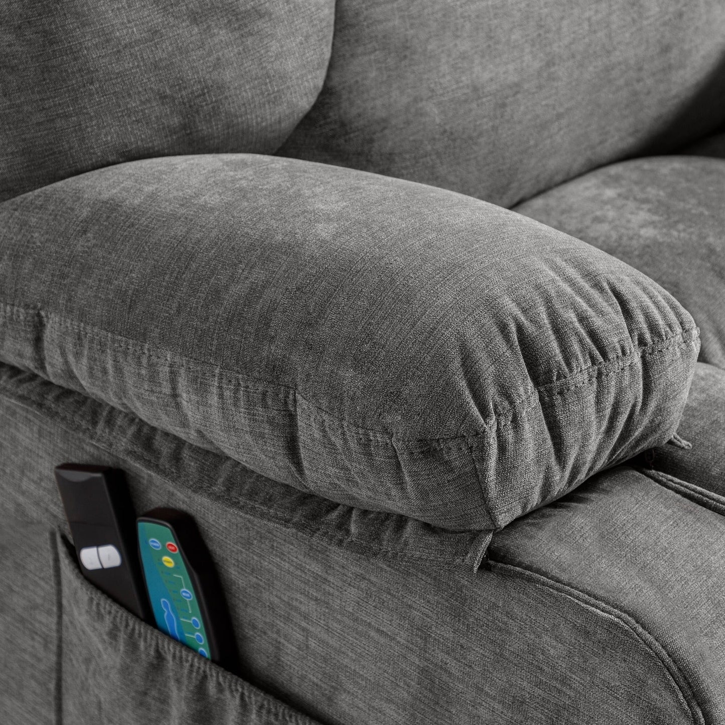 Poltrona reclinabile elettrica blu con riscaldamento, massaggio, reclinazione infinita, ricarica USB e tasche laterali