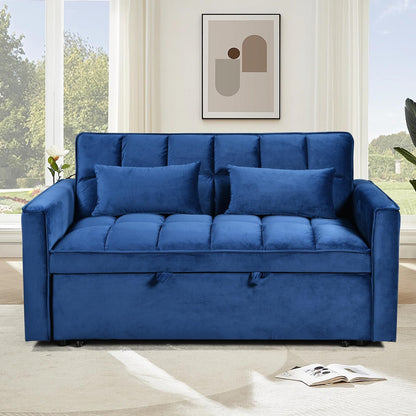 Divano letto trasformabile in flanella blu con contenitore