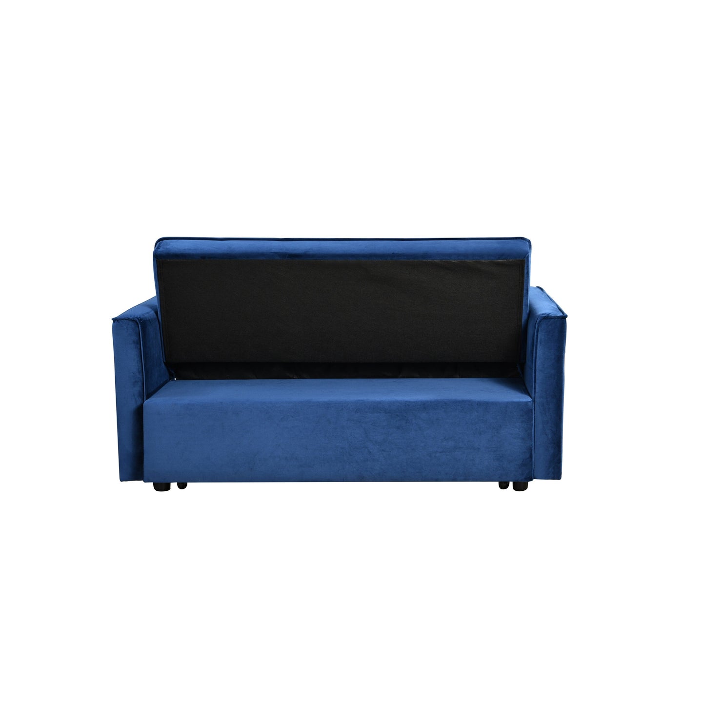 Divano letto trasformabile in flanella blu con contenitore