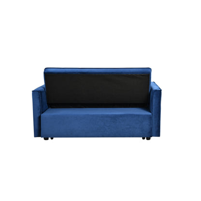 Divano letto trasformabile in flanella blu con contenitore