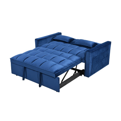 Divano letto trasformabile in flanella blu con contenitore