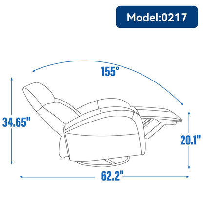 Poltrona reclinabile elettrica in vera pelle blu con rotazione e ricarica USB