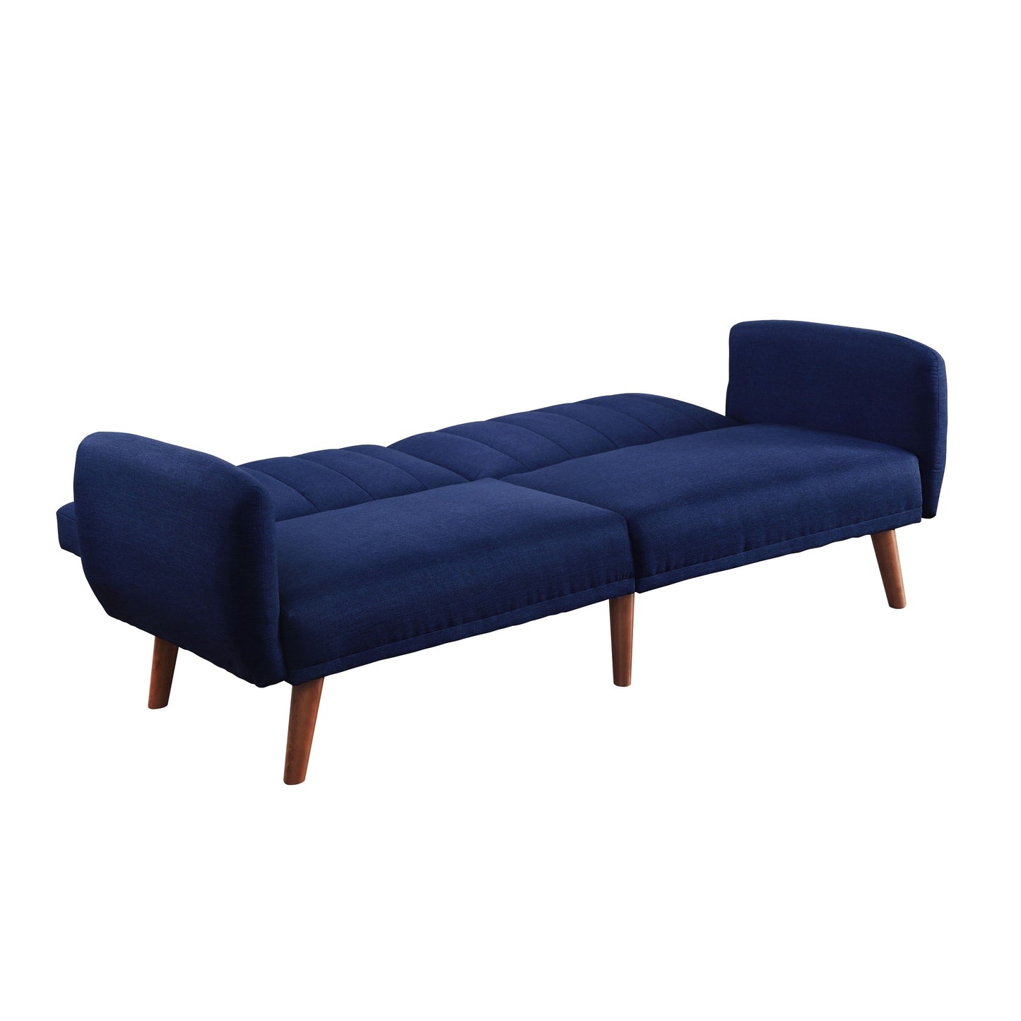 Divano letto trasformabile in lino blu con gambe in legno