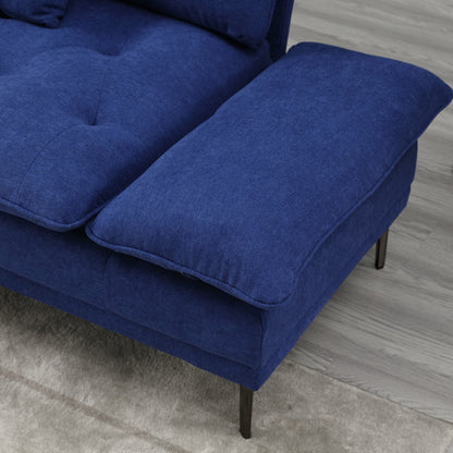 Divano a due posti in lino blu con braccioli regolabili