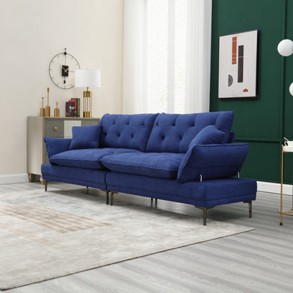 Divano a due posti in lino blu con braccioli regolabili