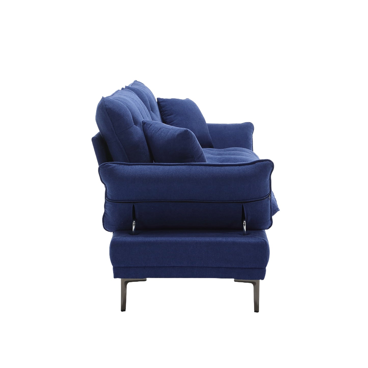 Divano a due posti in lino blu moderno 102.36 con braccioli regolabili e cuscini trapuntati per soggiorno