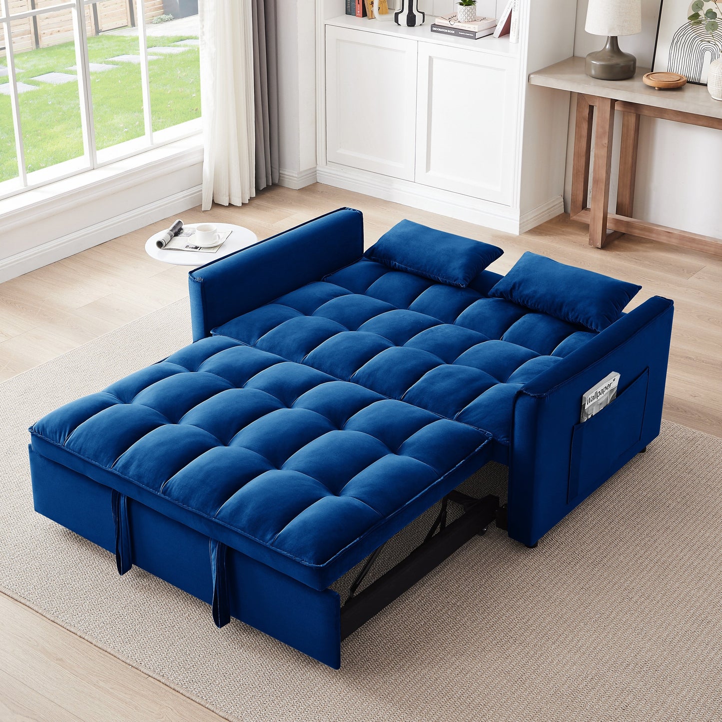 Divano letto convertibile 3 in 1 Blue Modern 55.1 con schienale regolabile e borsa portaoggetti per soggiorno