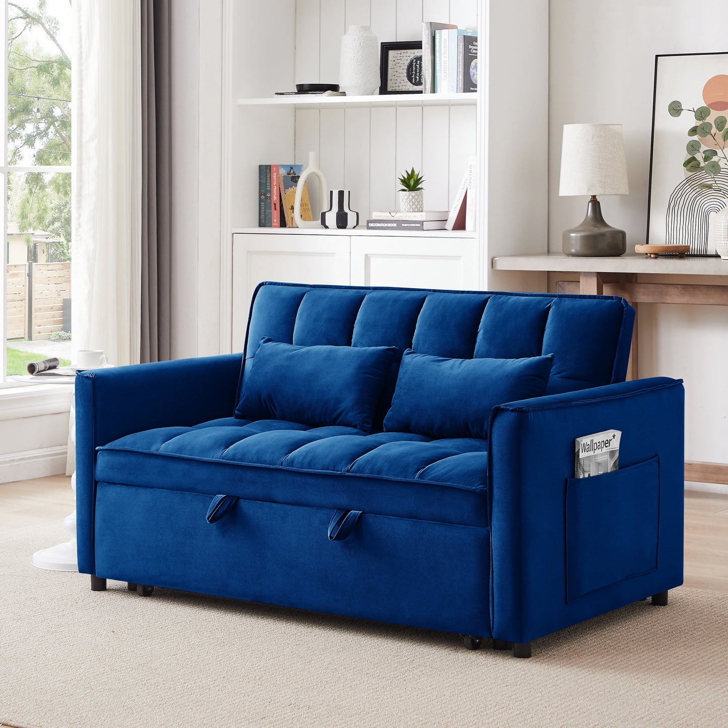 Divano letto convertibile 3 in 1 Blue Modern 55.1 con schienale regolabile e borsa portaoggetti per soggiorno