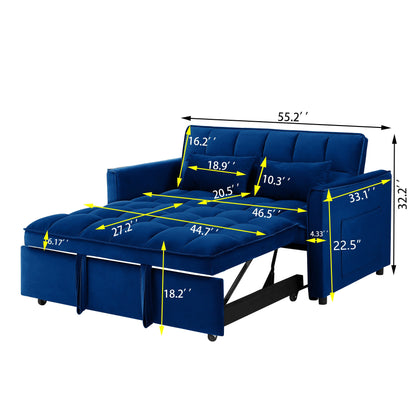 Divano letto convertibile 3 in 1 Blue Modern 55.1 con schienale regolabile e borsa portaoggetti per soggiorno