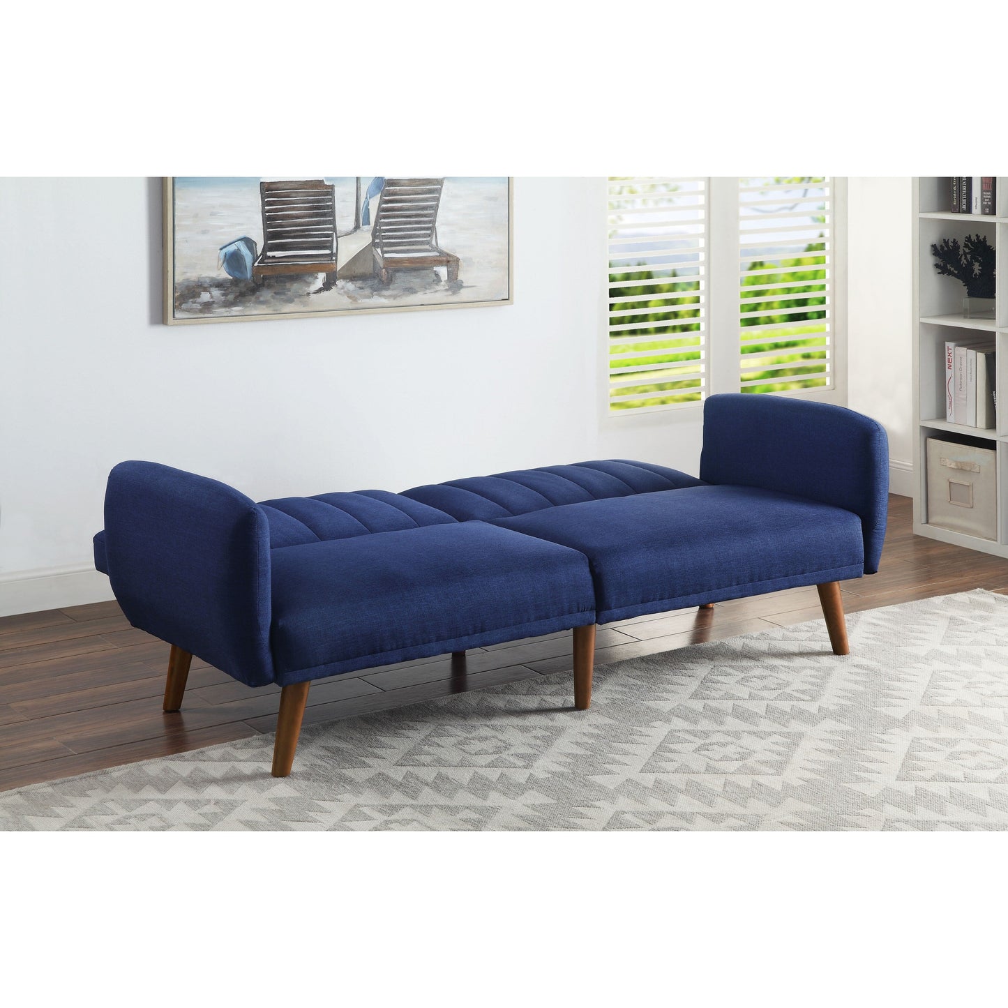 Divano letto trasformabile in lino blu moderno da 76 pollici con gambe in legno per soggiorni
