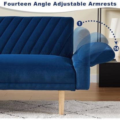 Divano letto trasformabile in futon moderno blu da 78 posti con 2 cuscini e schienale per soggiorno