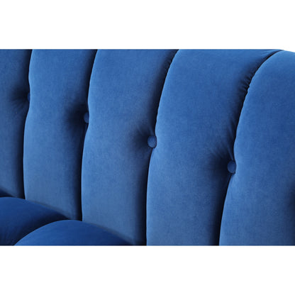 Divano moderno blu 81.88 in velluto a 3 posti con gambe trasparenti e schienale capitonné per soggiorno