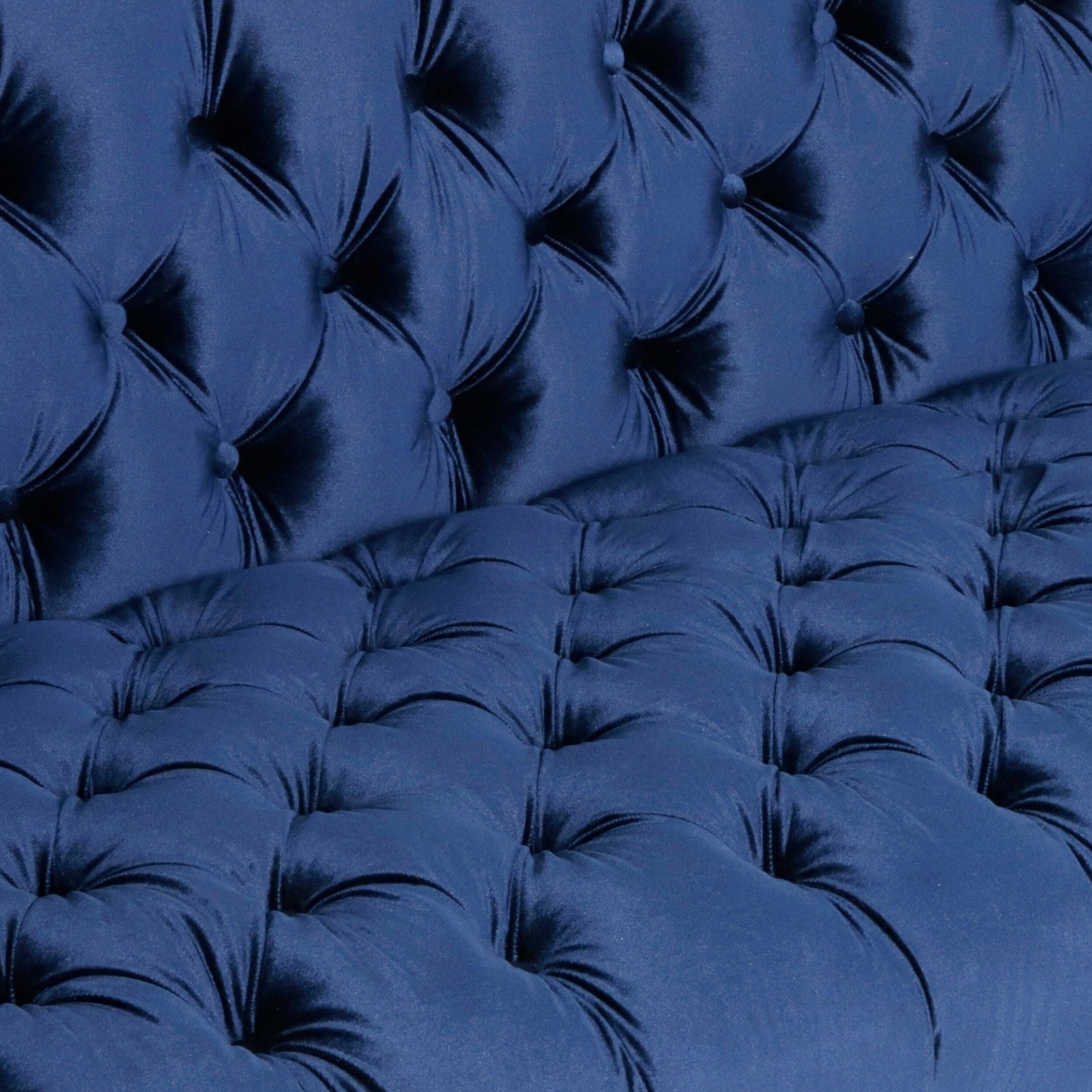 Divano a 3 posti moderno blu 86,75 in similpelle con bottoni trapuntati e gambe in ferro lisce a forma di T per soggiorno