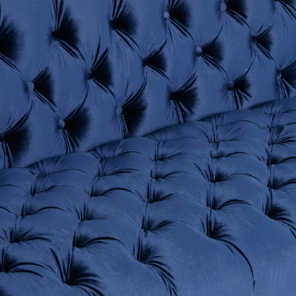 Divano a 3 posti moderno blu 86,75 in similpelle con bottoni trapuntati e gambe in ferro lisce a forma di T per soggiorno