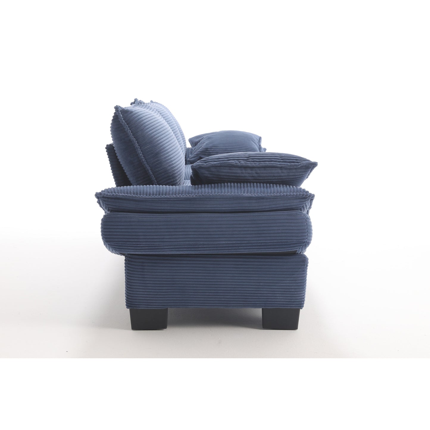 Divano a vela a 3 posti in velluto a coste blu moderno 88.6 con due cuscini e ampi piedini in plastica per il soggiorno