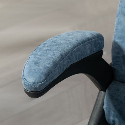 Poltrona reclinabile da ufficio con schienale alto girevole a 360° in similpelle blu, massaggio vibrante, riscaldamento lombare, altezza regolabile