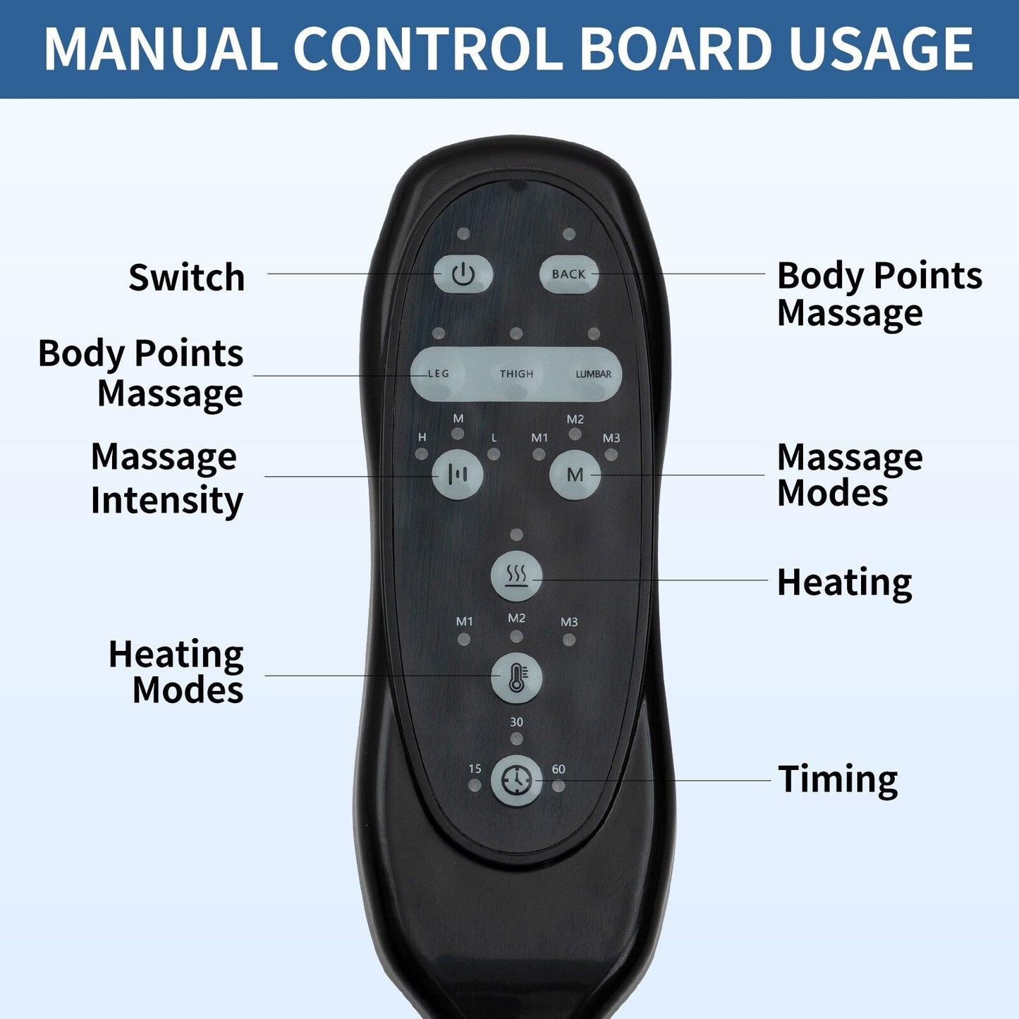Poltrona reclinabile elettrica blu con massaggio vibrante a 8 punti, riscaldamento lombare, doppie porte USB, portabicchieri in acciaio inossidabile