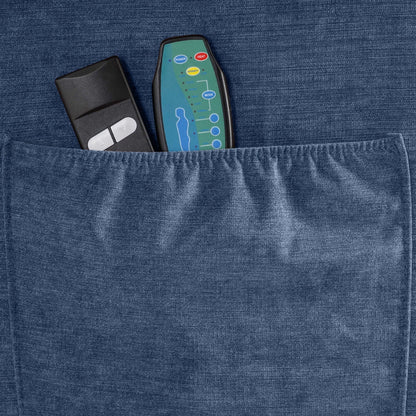 Poltrona reclinabile elettrica blu con riscaldamento, massaggio, ricarica USB, tasche laterali e telecomando