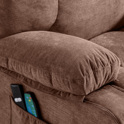 Poltrona reclinabile elettrica blu con riscaldamento, massaggio, ricarica USB, tasche laterali e telecomando