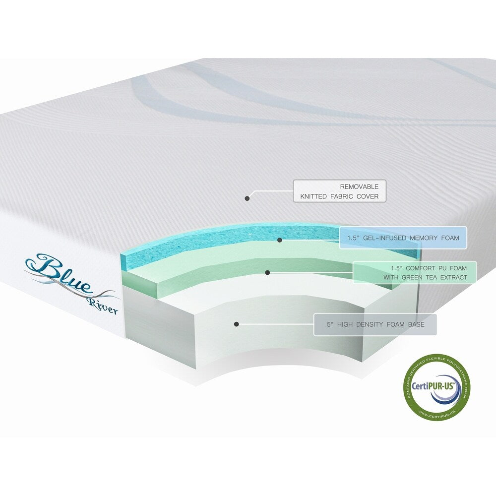 Materasso in memory foam al tè verde infuso con gel Blue River di Roundhill Furniture da 8 pollici - N/D