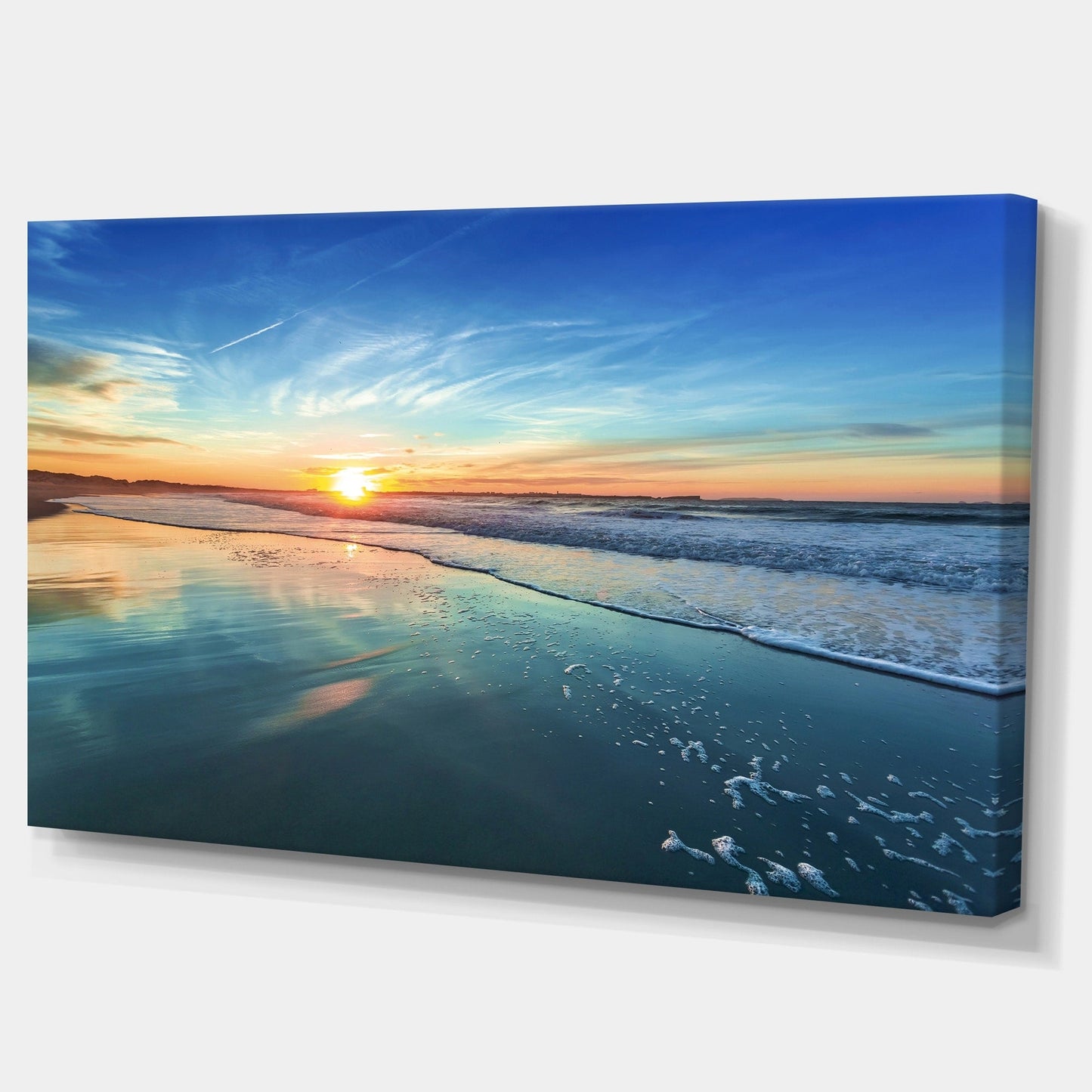 Spiaggia blu con tramonto lontano - Tela artistica da parete con spiaggia