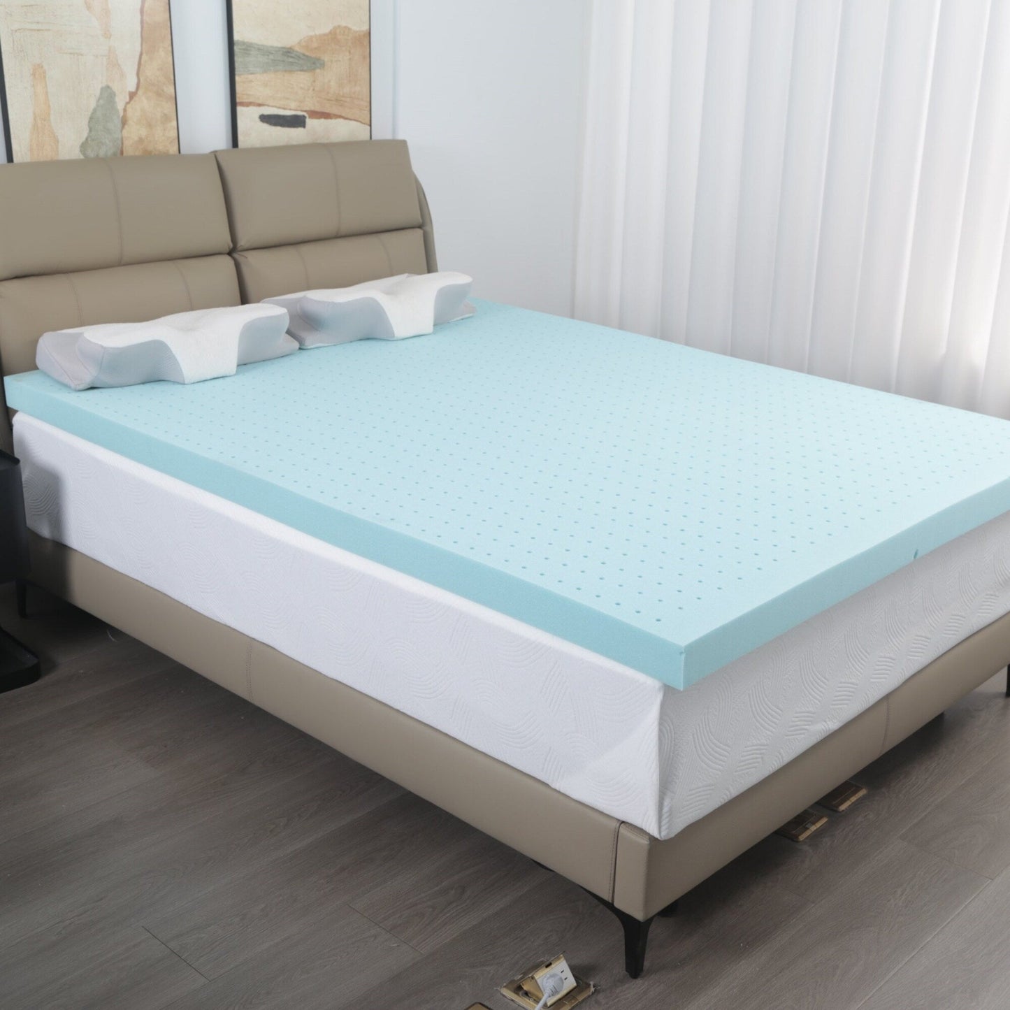 Materasso in spugna blu a lento rimbalzo con coprimaterasso