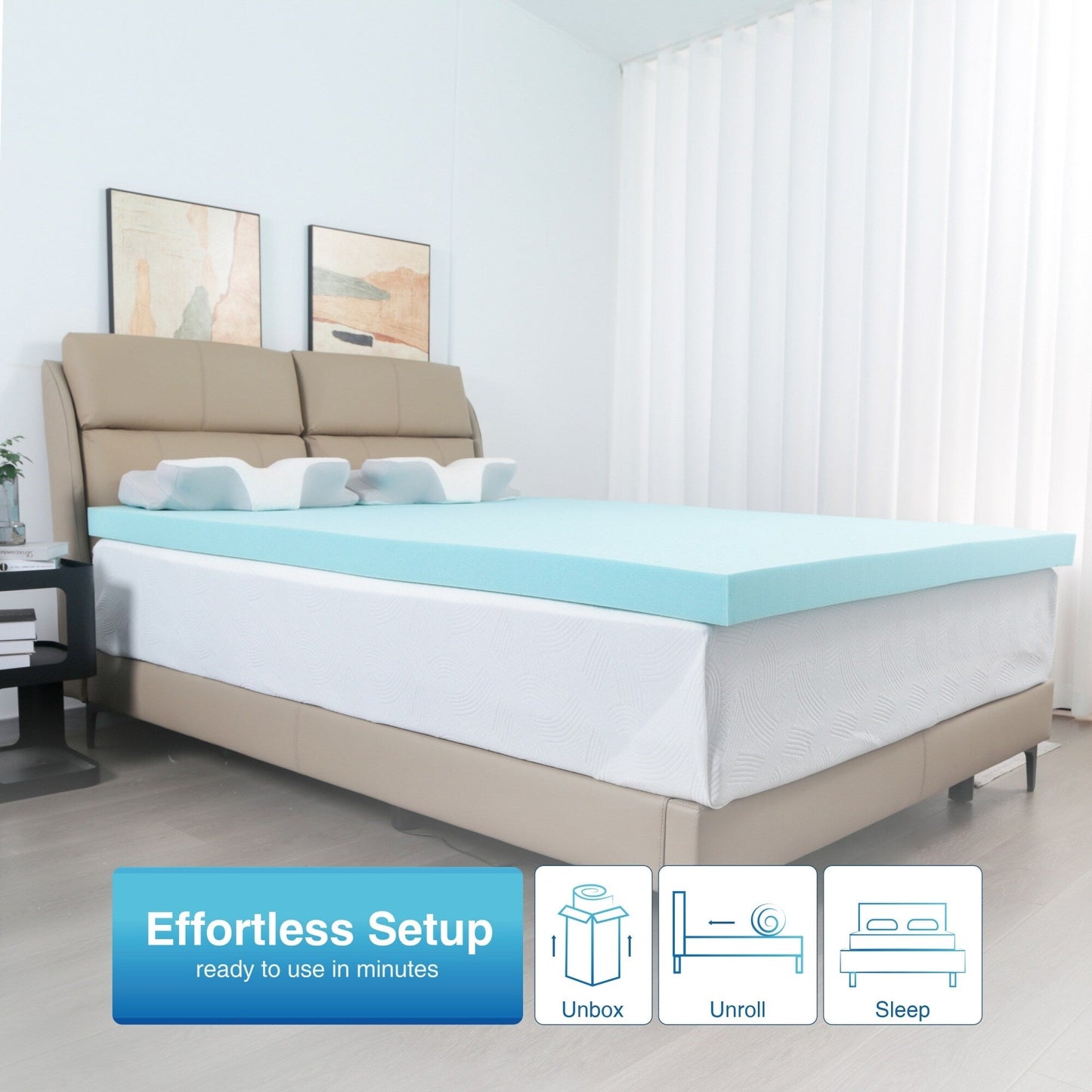 Materasso in spugna blu a lento rimbalzo con coprimaterasso