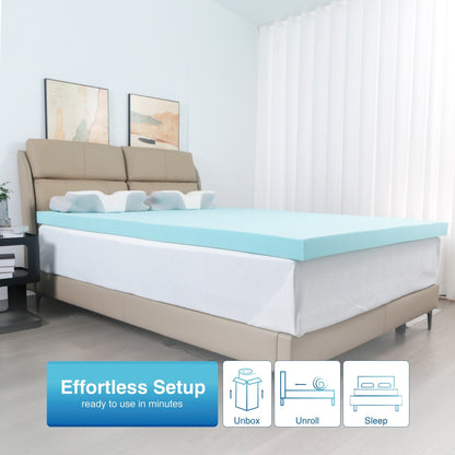 Materasso in spugna blu a lento rimbalzo con coprimaterasso